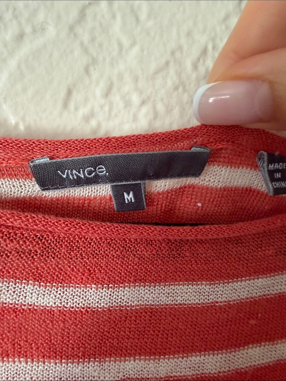 Vince 100% Linen Long-Sleeve Top Size M Orange Ivory Coastal Soft Stretchy - Picture 3 of 6